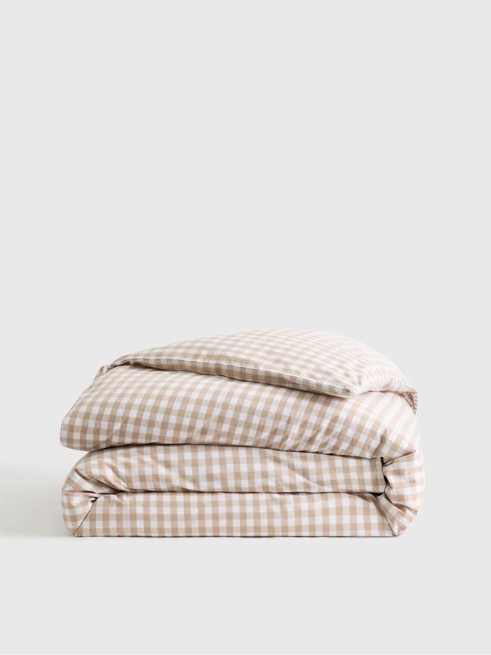 Like New Quince Organic Crisp Percale Gingham Duvet Cover - Full/Queen, Cafe